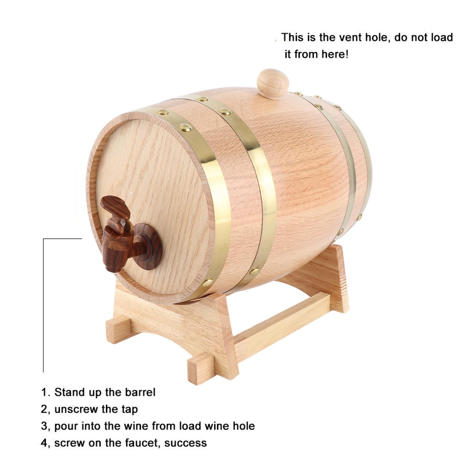 Rengue Botte di Whisky in Quercia da 3 Litri, Dispenser per Vino in Legno Vintage con Supporto per Conservare Vino Whisky Bourbon Tequila Rum