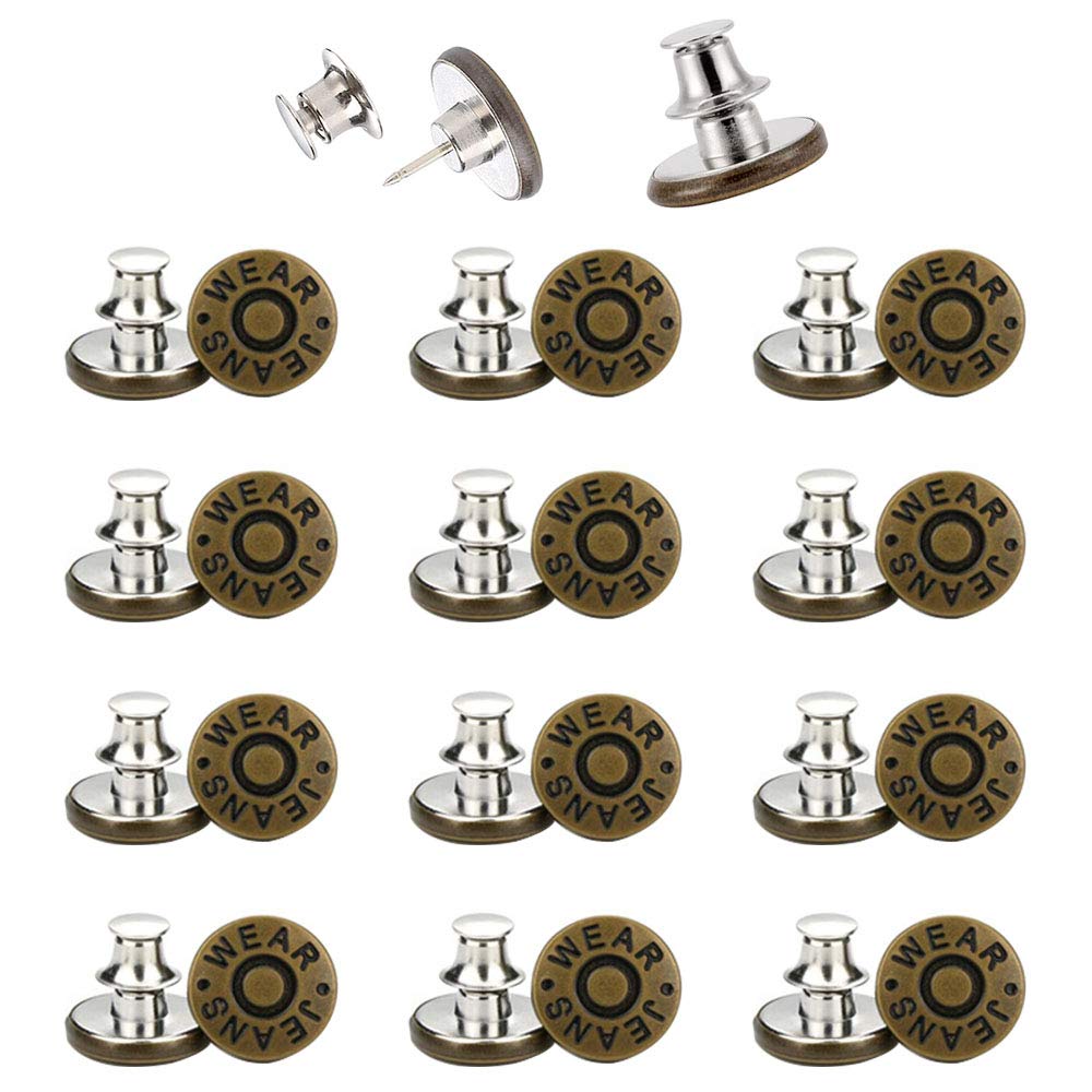 12 Pack Replacement Jean Buttons Pants Button Pins No Sew Instant Button for Pants Fashion Jeans Swing Crafts DIY
