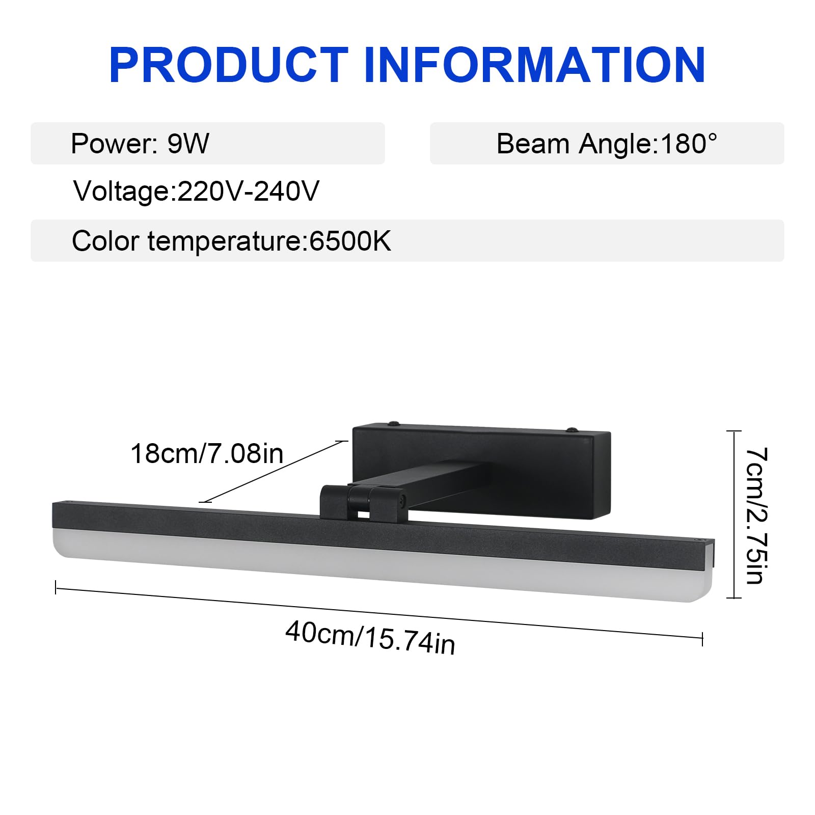 DELIPOP Lámpara LED de Espejo 9W1200LM Para Baño, Blanco Frío 6500K, IP44 Impermeable, Aplique de Pared Moderno 230V