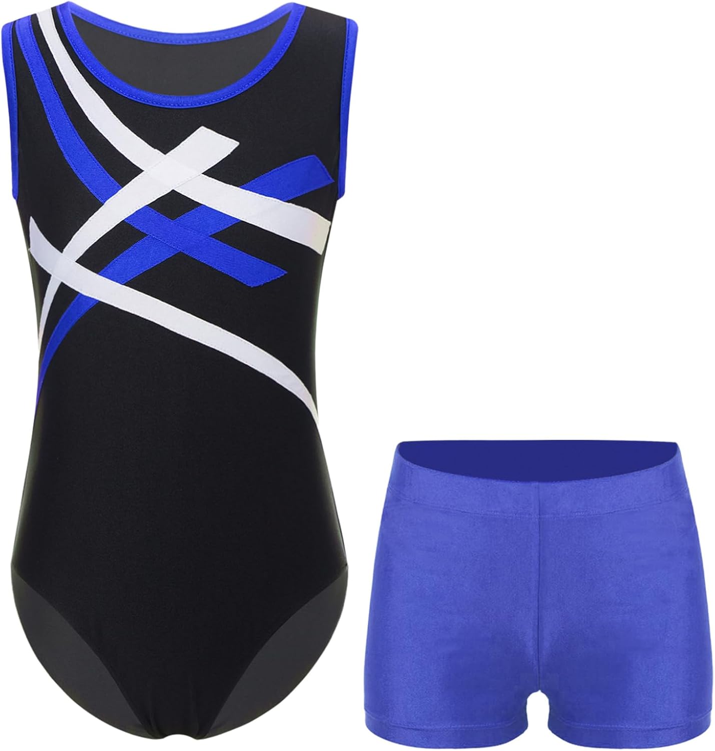 JanJean Kids Boys Girls Sleeveless Contrast Leotard with Stretchy Shorts for Gymnastics Training