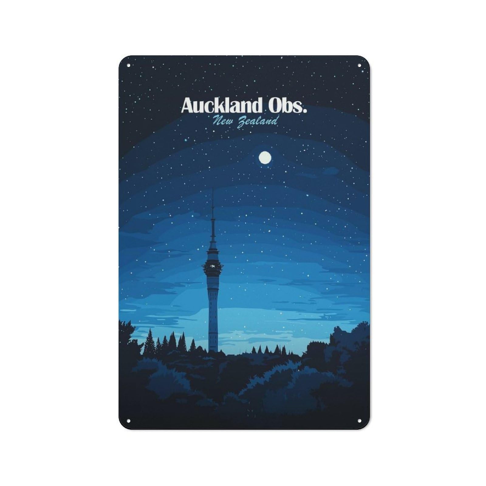 Junmoney Style-7 Auckland Sky Tower Night Rustic Metal Plaque 30X20cm For Living Room Wall, Suited To Home Wall Decor Collectors