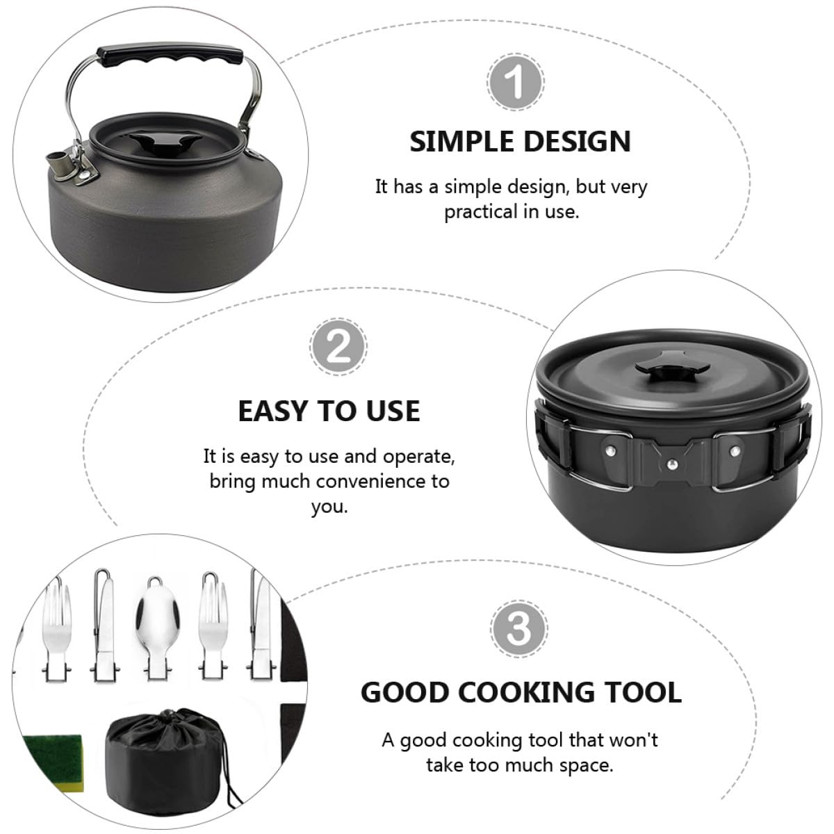 CLISPEED Juego de Utensilios de Cocina para Camping Tetera y Platos, Aleación de Aluminio Negro, Antiadherente y Portátil para Senderismo y Mochileros