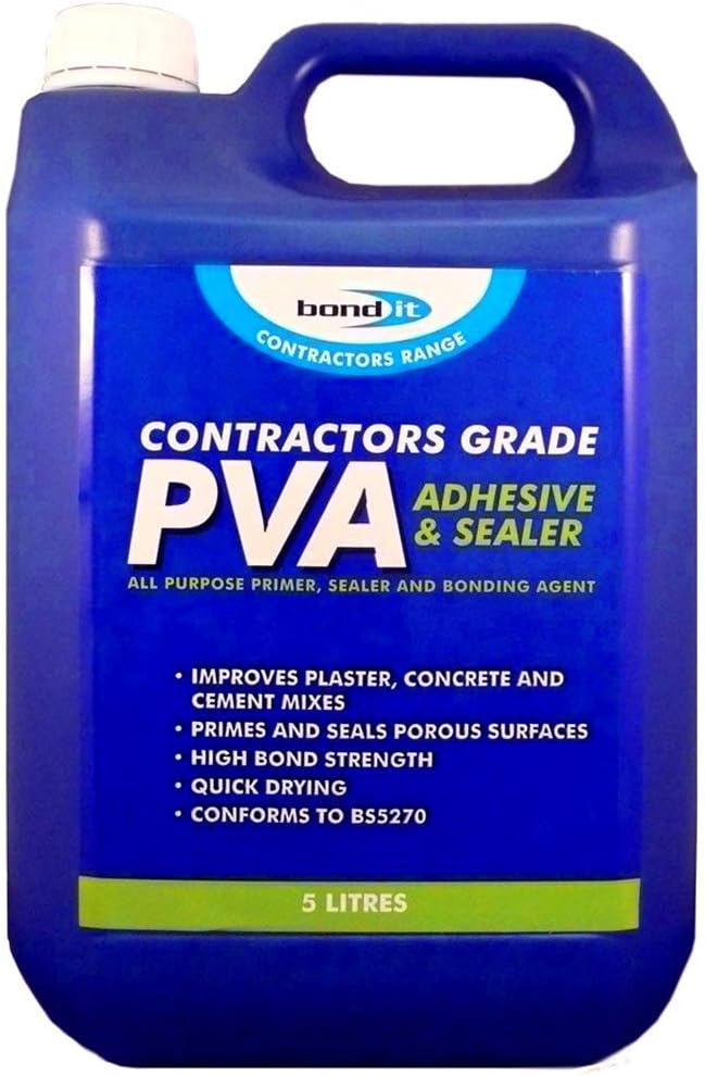 5 Litre 1 HOUR PVA CONTRACTORS GRADE PRIMER ADHESIVE AND SEALER GLUE