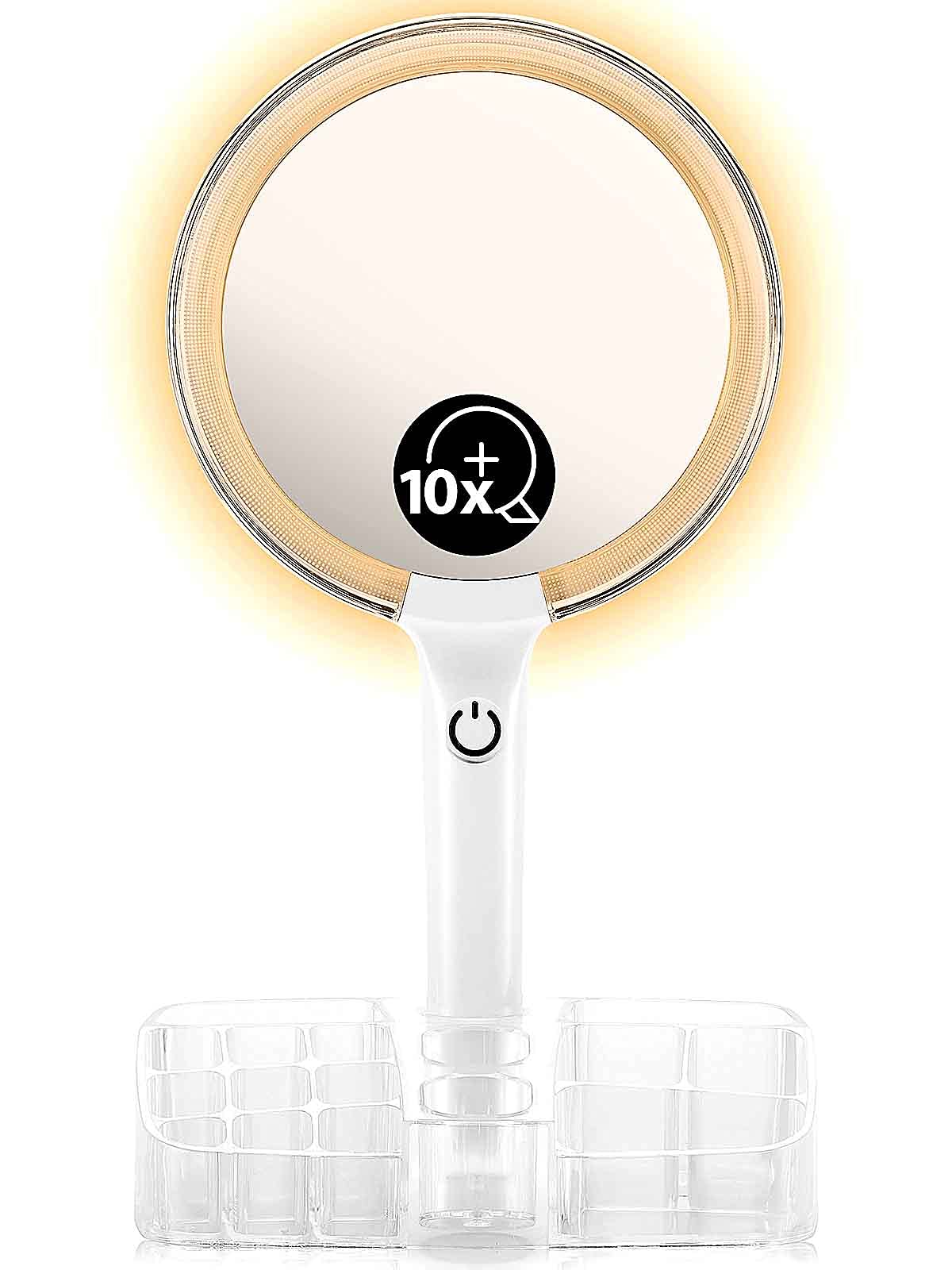 Buy OMIRO Hand Mirror with Lights on a Base Cosmetic Organizer, Double Sided 1X/10X Magnifying