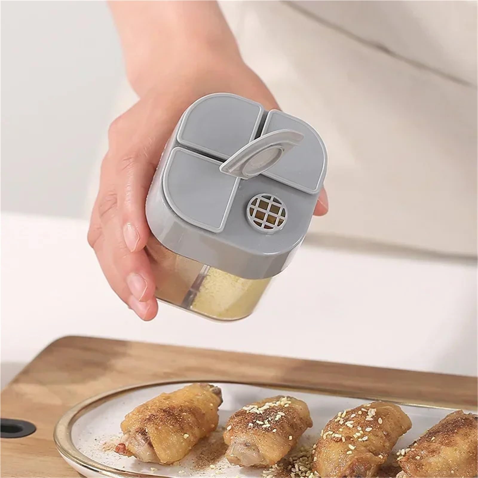 Caja de condimentos con tapa sellado, caja especias for barbacoa, dispensador, Kit cocina al aire libre Para Condimentos(Grey)