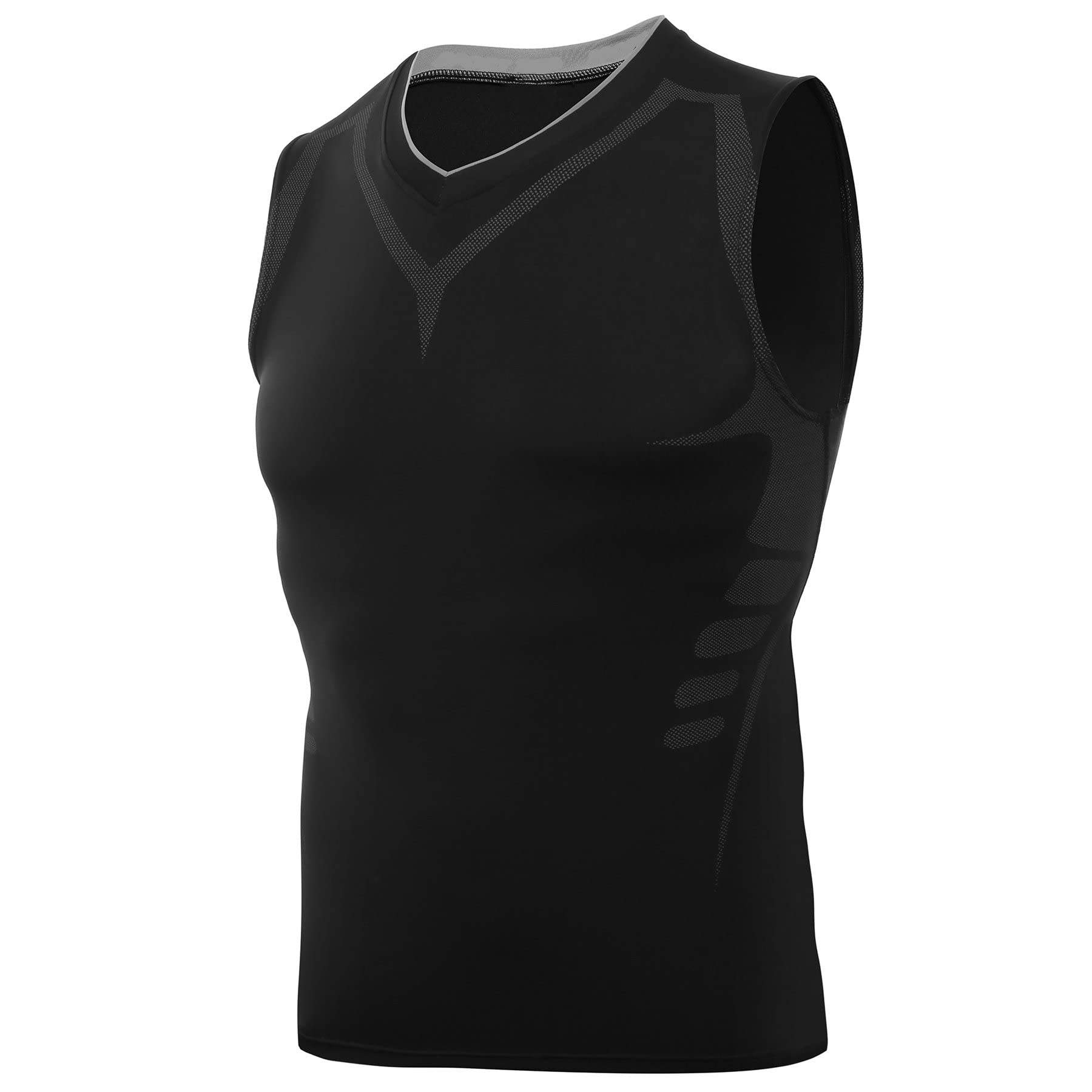 AMZSPORT Herren Kompressions-Tanktop Ärmellos Funktionsshirts Baselayer Unterhemd Schwarz M