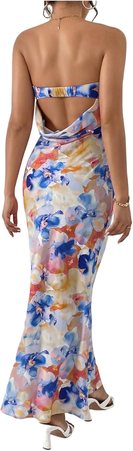 Floerns Women's Floral Cut Out Backless Strapless Tube Dress Summer Vacation Maxi Dresses