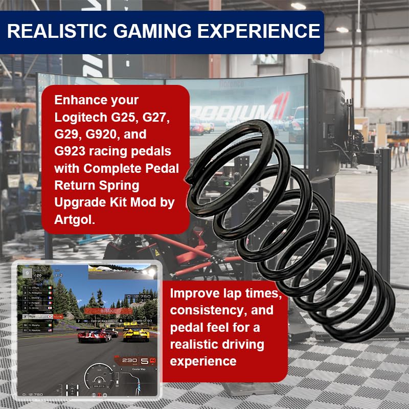 Artgol 6 Pcs Complete Pedal Return Spring Upgrade Kit Mod for Logitech G25 G27 G29 G920 G923 Racing Pedals - Brake Pedal Spring, Throttle Pedal Spring, Clutch Pedal Spring Included - Enhance Your Racing Experience Now