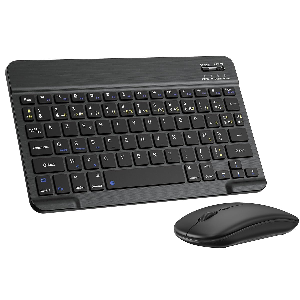 PINKCAT Clavier et Souris sans Fil Bluetooth, Clavier Ergonomique ultrafin avec Batterie Rechargeable Intégrée pour iOS, Mac, iPad, Windows et Systèmes d'exploitation Android 3.0, AZERTY Français