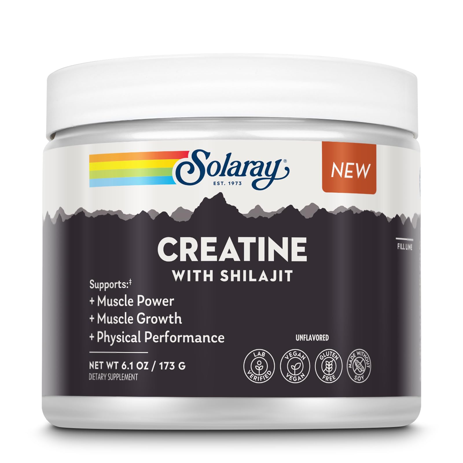 SOLARAY Creatina em pó com monohidrato de creatina, L-leucina e shilajit — 5.000 mg + 500 mg + 150 mg — 30 porções