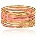 Lux Accessories Pink Diamond Cut Textured Metal Bangle Set