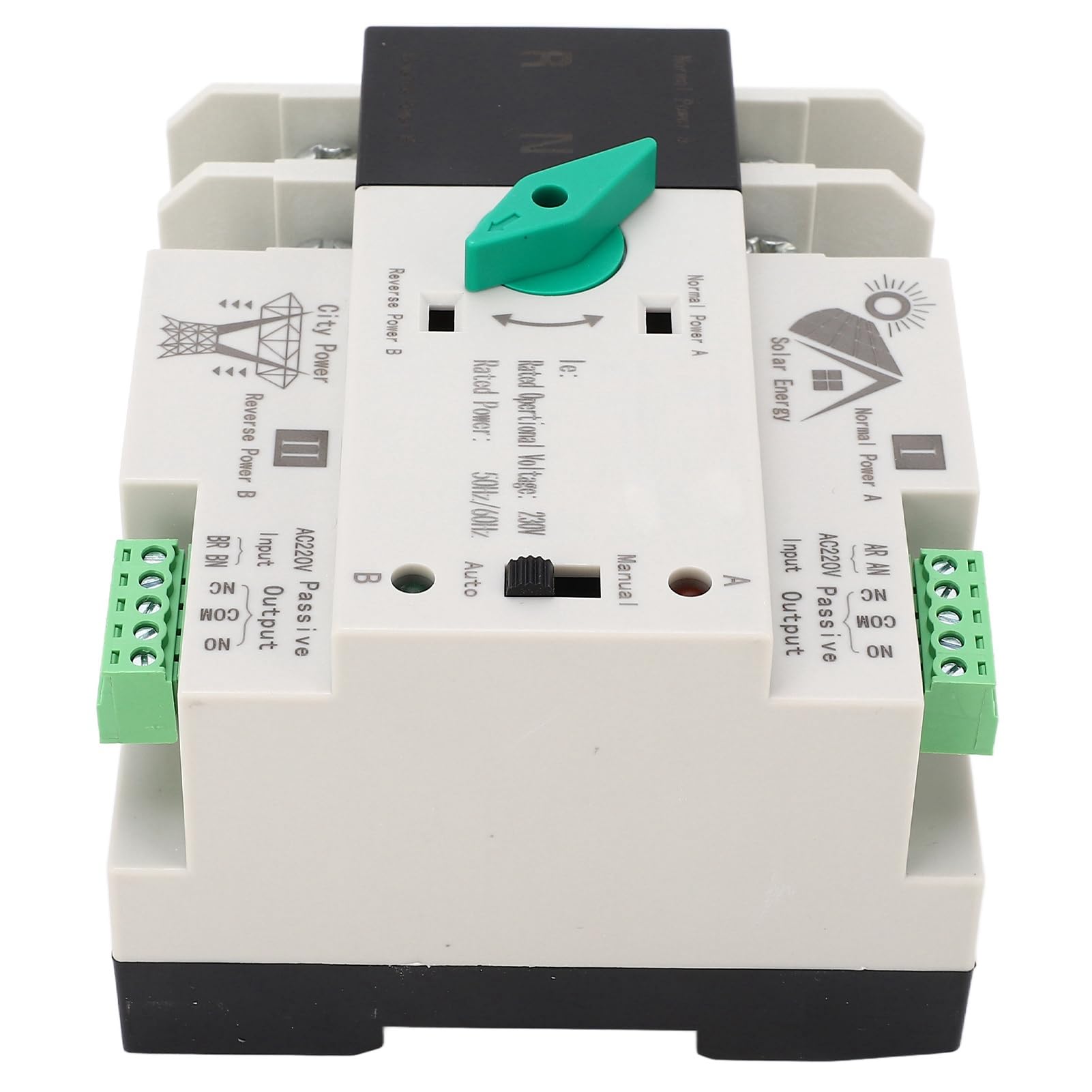 Yosoo Health Gear Interruptor de Transferencia Automática de Doble Potencia Interruptor de Transferencia de Energía 2P AC230V con Carcasa de PC y Contactos Plateados Montaje en Riel de Conmutación