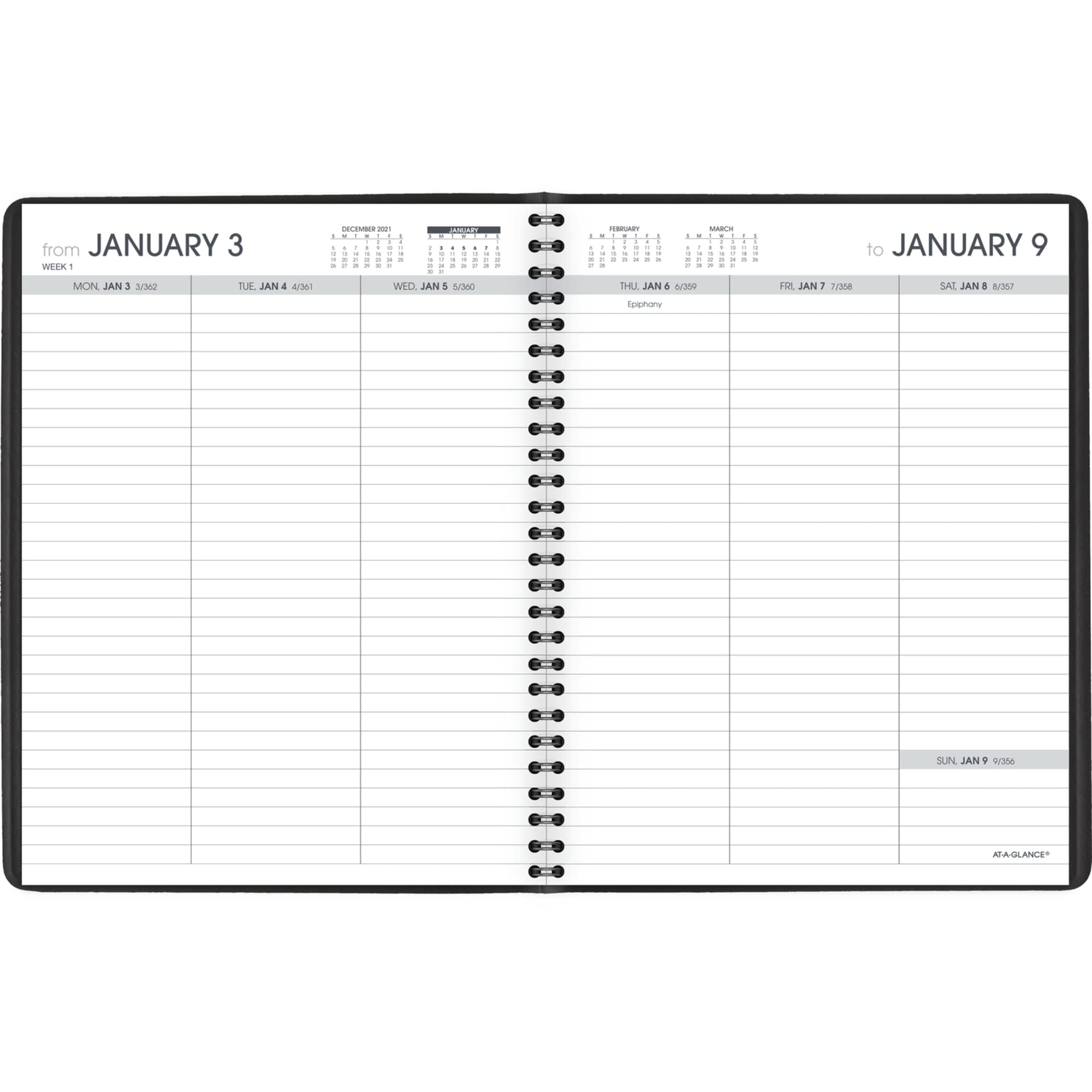 Planer tygodniowy 2022 firmy AT-A-GLANCE, 7085505 cm x 20-3/4", średni, otwarty planer, czarny