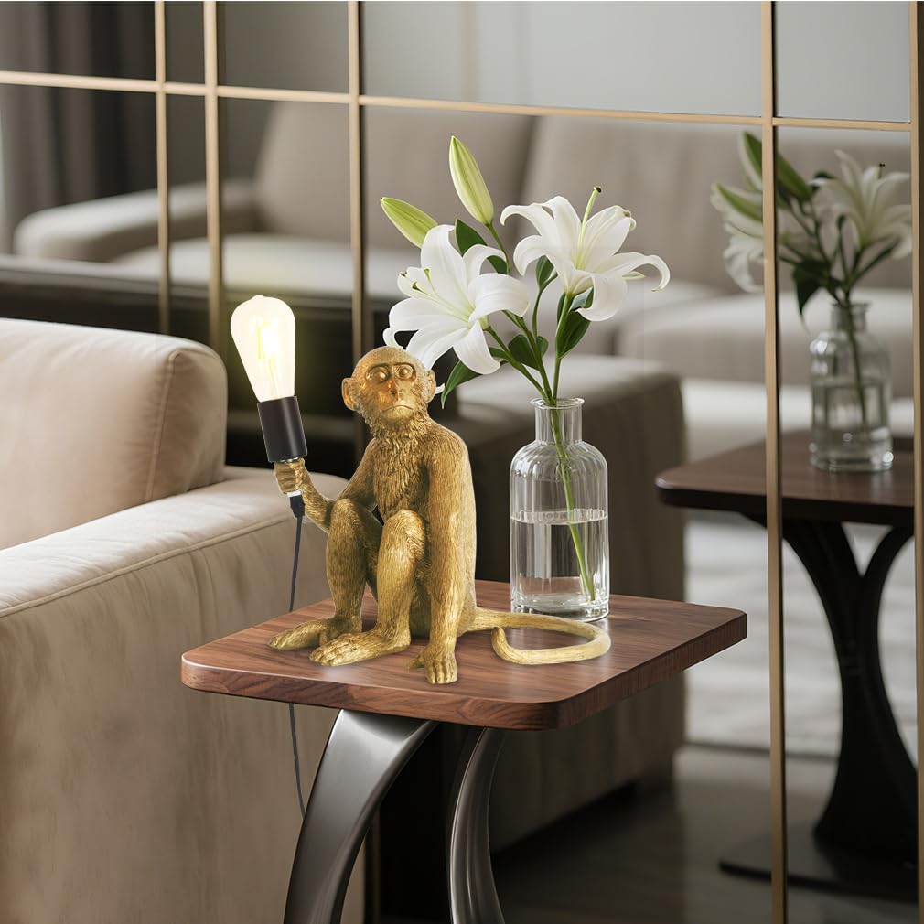 Affe Niedlich led lámpara de mesa mono dorado Nachttischlampe für Schlafzimmer,Creativa resina animal lámpara de escritorio,divertido monje lámpara para la decoración del hogar,mono regalo,E27 Sockel