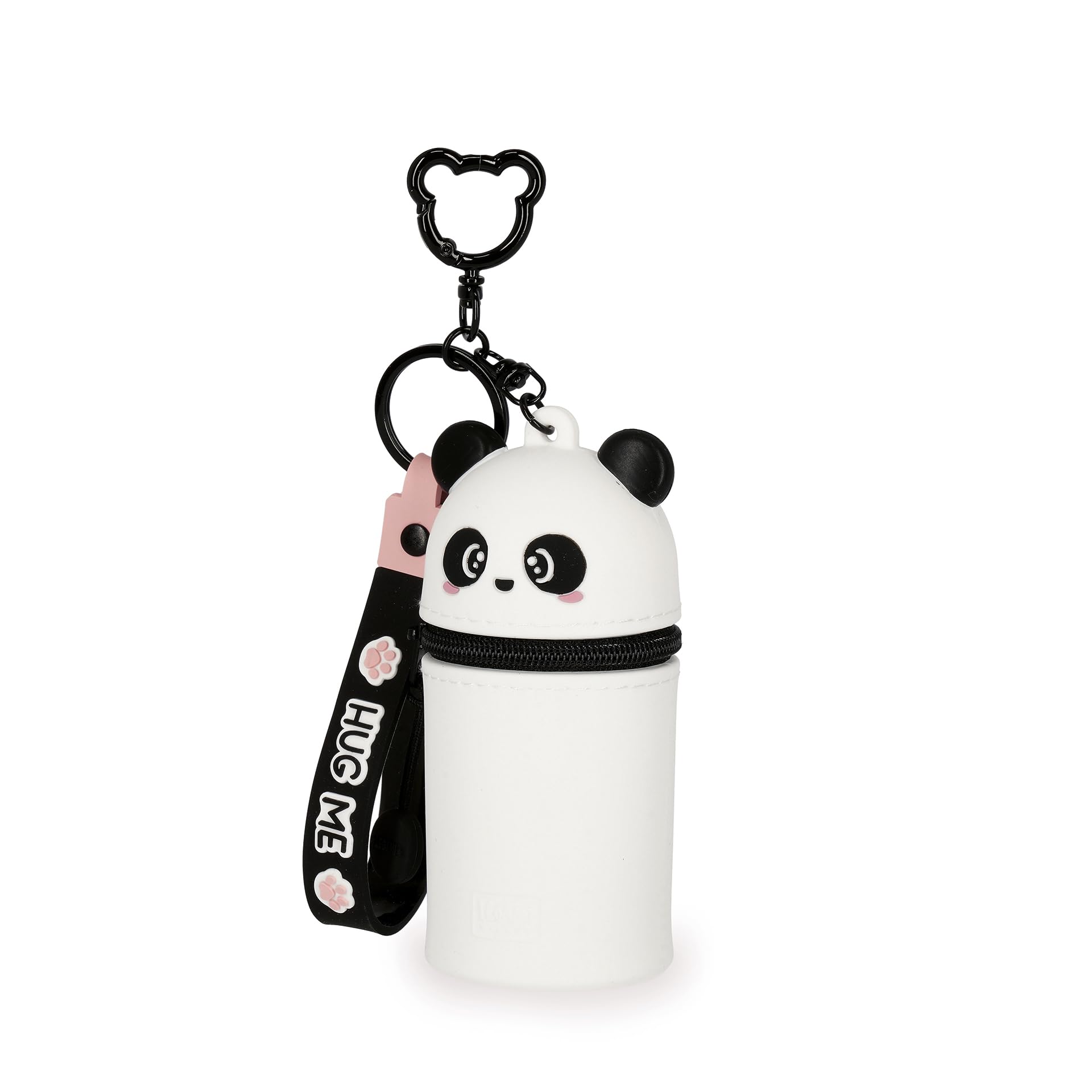 Legami - Breloczek do kluczy Kawaii z motywem Panda, ze spiralnym pierścieniem, karabińczykiem i paskiem na rękę, silikonowy, 5 x 12 x 5 cm