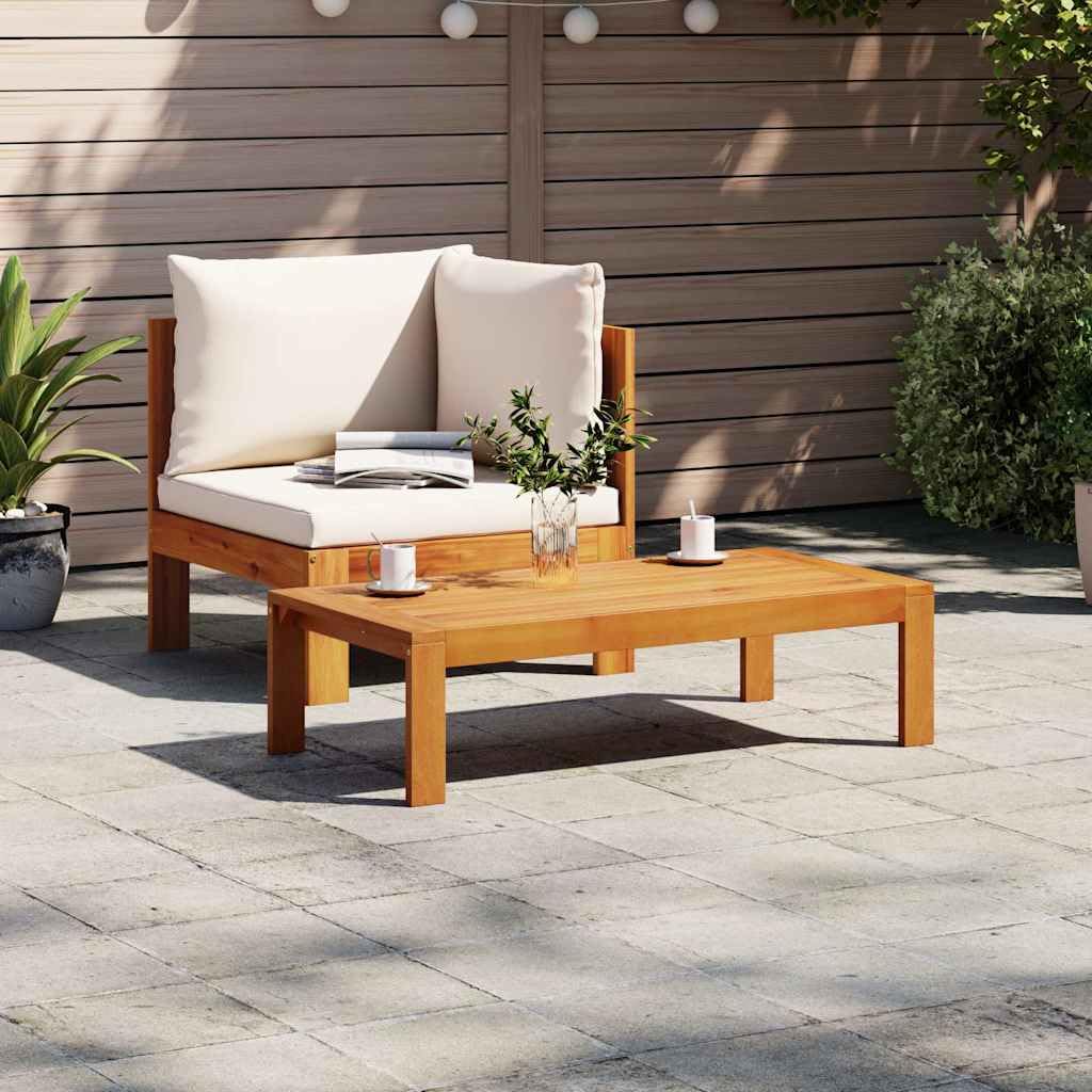 Salon de Jardin modulable en Bois Massif Acacia avec Coussins rembourrés Blanc crème pour terrasse Balcon Patio véranda, Ensemble canapé 2 pièces avec Table, Assise et Dossier Confortables
