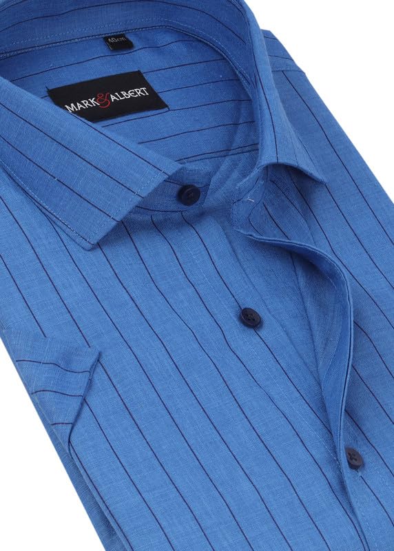 Image of MARK & ALBERT Men's Half Sleeve Cotton Linen Striped Shirt