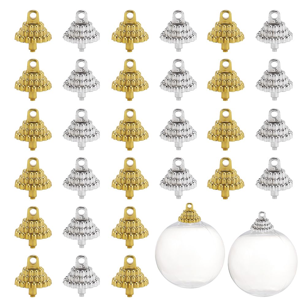 arricraft 200 Pcs 2 Colors Christmas Caps - Gold & Silver Round Plastic Hangers for Tree