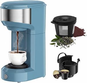 Single Serve Coffee Maker, 2 in 1 Brewer for K Pod & Ground Coffee, 90s Rapid Brew 6 to 14oz Capacities with Auto Shut Off, Small Compact Design for Home Office Travel Camping(Blue)