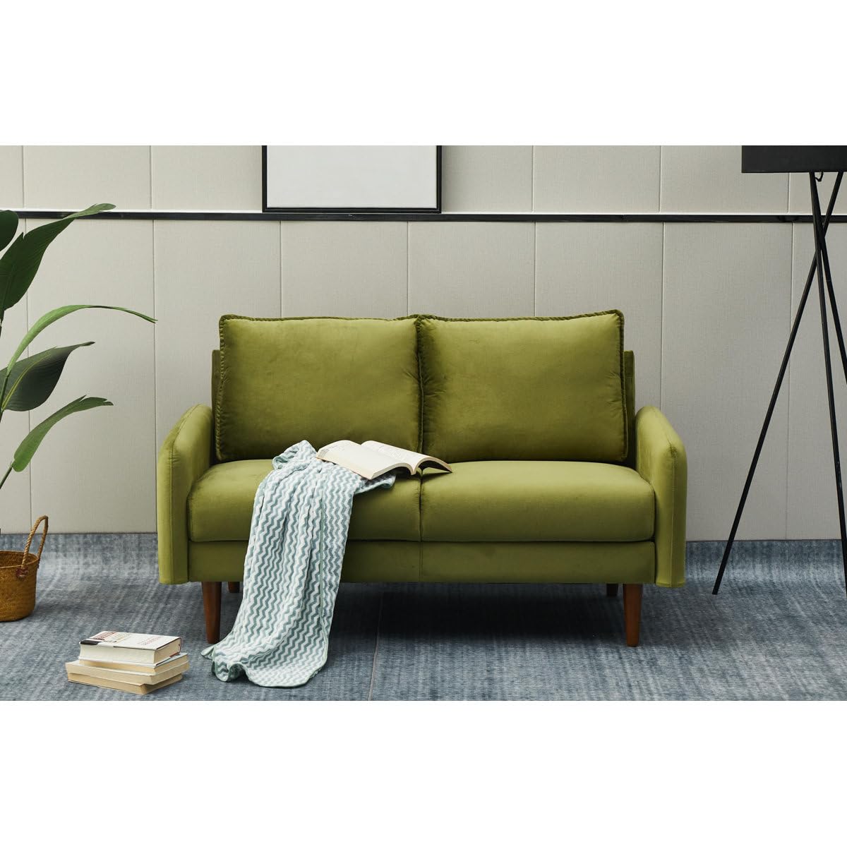 Morrone Velvet Loveseat 2-Seater Sofa, Modern Upholstered Couch for Living Room, Bedroom and Office, Plush Cushion Accent Seating Furniture (Olive Green, 2 Seater)-image-8