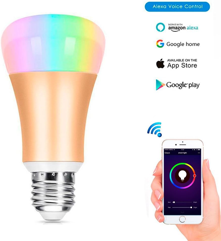 Wowfeel Smart WiFi LED Light Bulb 7W Dimmable Multicolored Color Changing Lights Work with Amazon Alexa, Smartphone Free APP Control, Silver, 7W