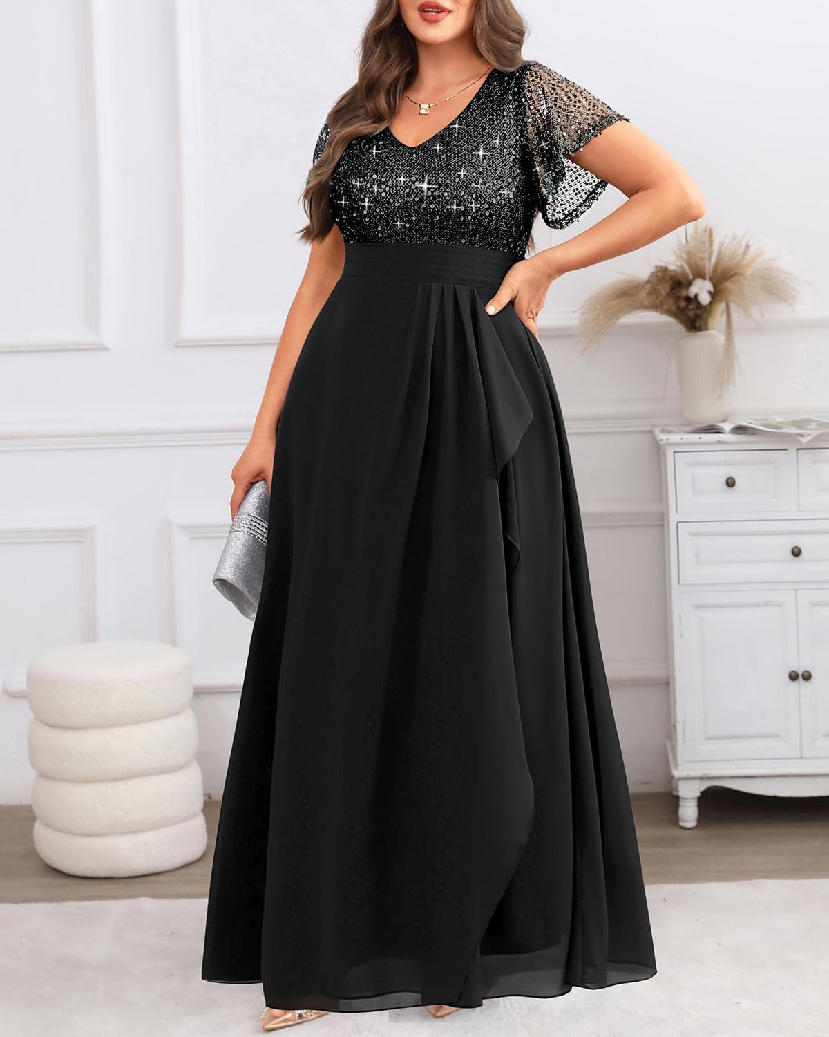 Pinup Fashion Women Plus Size Formal Dresses - Sequin Evening Gowns Wedding Guest Prom Long Dress - Image 3