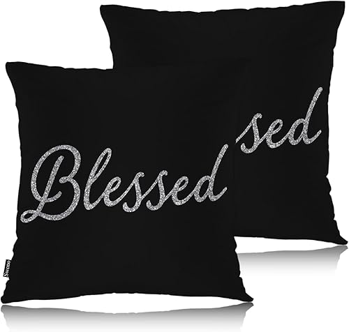 Miniatura 1 de Swono Juego de 2 fundas de almohada con texto en inglés "Blessed", con versículo de la Biblia, fundas de cojín decorativas para hombres y mujeres,