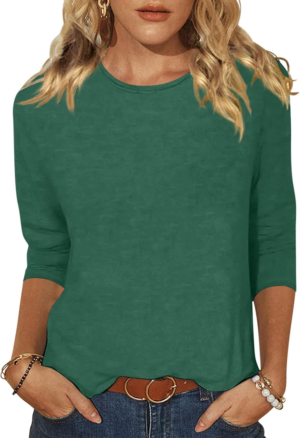 EADINVE Women’s Casual 3/4 Sleeve T-Shirts Round Neck Cute Tunic Tops Basic Tees Blouses Loose Fit Pullover