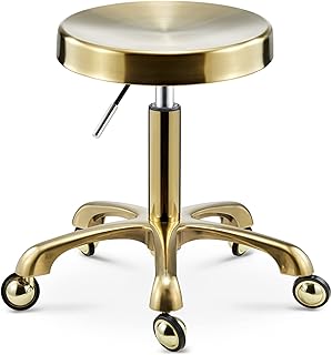 Stool Chair Swivel Stool on Wheels Round Rolling Stool with Footrest Swivel Height Adjustment Spa Drawing Salon Tattoo Work Office Massage Stool Study Chair/Black (Gold)