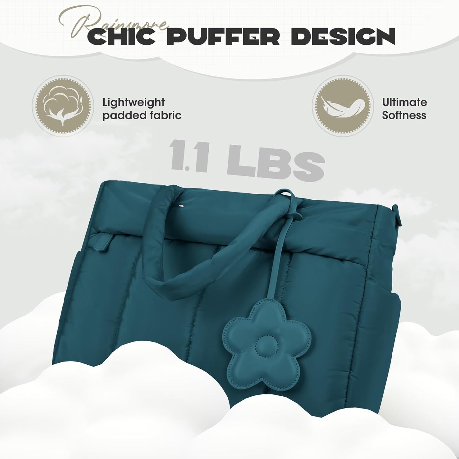 RAINSMORE Tote Bag for Women Lightweight Puffer Tote Bag with Compartments and Shoulder Strap Quilted Travel Bag Nurse Shoulder Bag Handbag Carry On Bag for Travel, Work, Green - Image 3