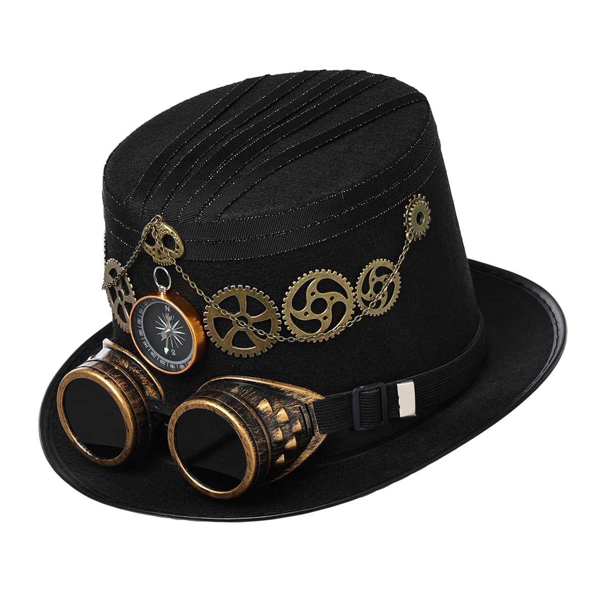 BPURB Dames meisjes steampunk rave kapitein stijl strass pailletten hoge hoed voor festival carnaval Halloween cosplay (stijl-D