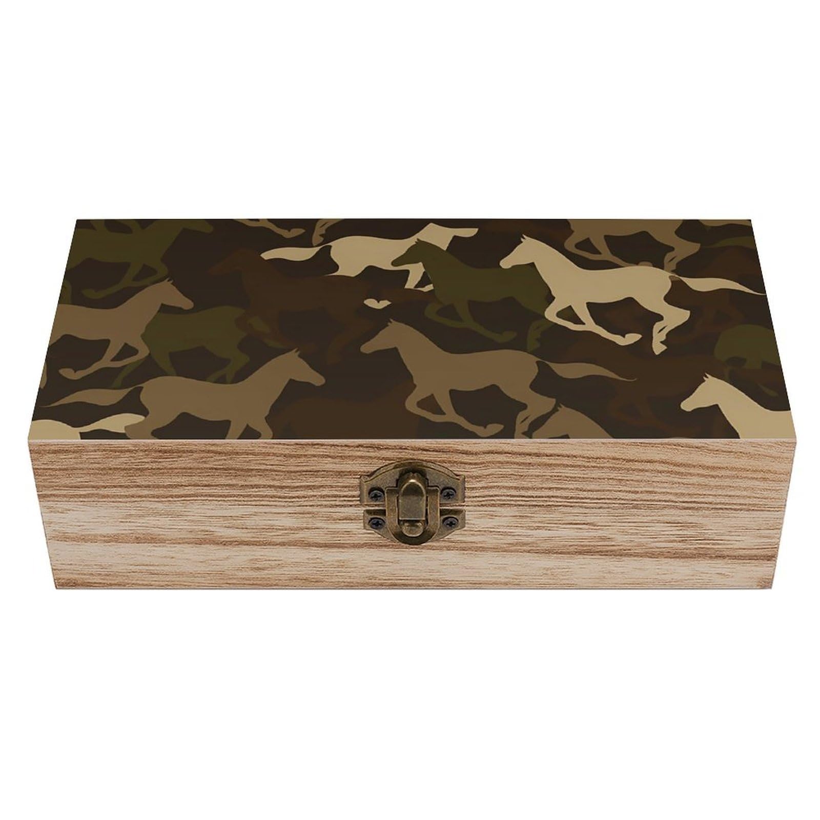 HLBSDM Green Brown Horses Camouflage Retro Wooden Storage Box Jewelry Art Gift Boxs Decorative Keepsake Boxes