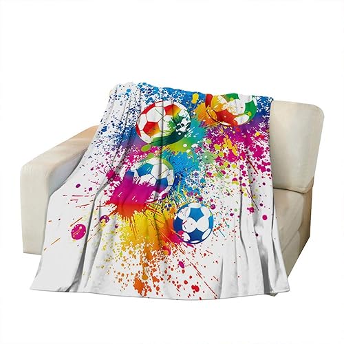 Miniatura 3 de Moslion Manta de fútbol para deportes de pasión, color arco iris, bolas de fútbol, Doodle Blot manta de lunares tamaño king de franela de 59.8 x