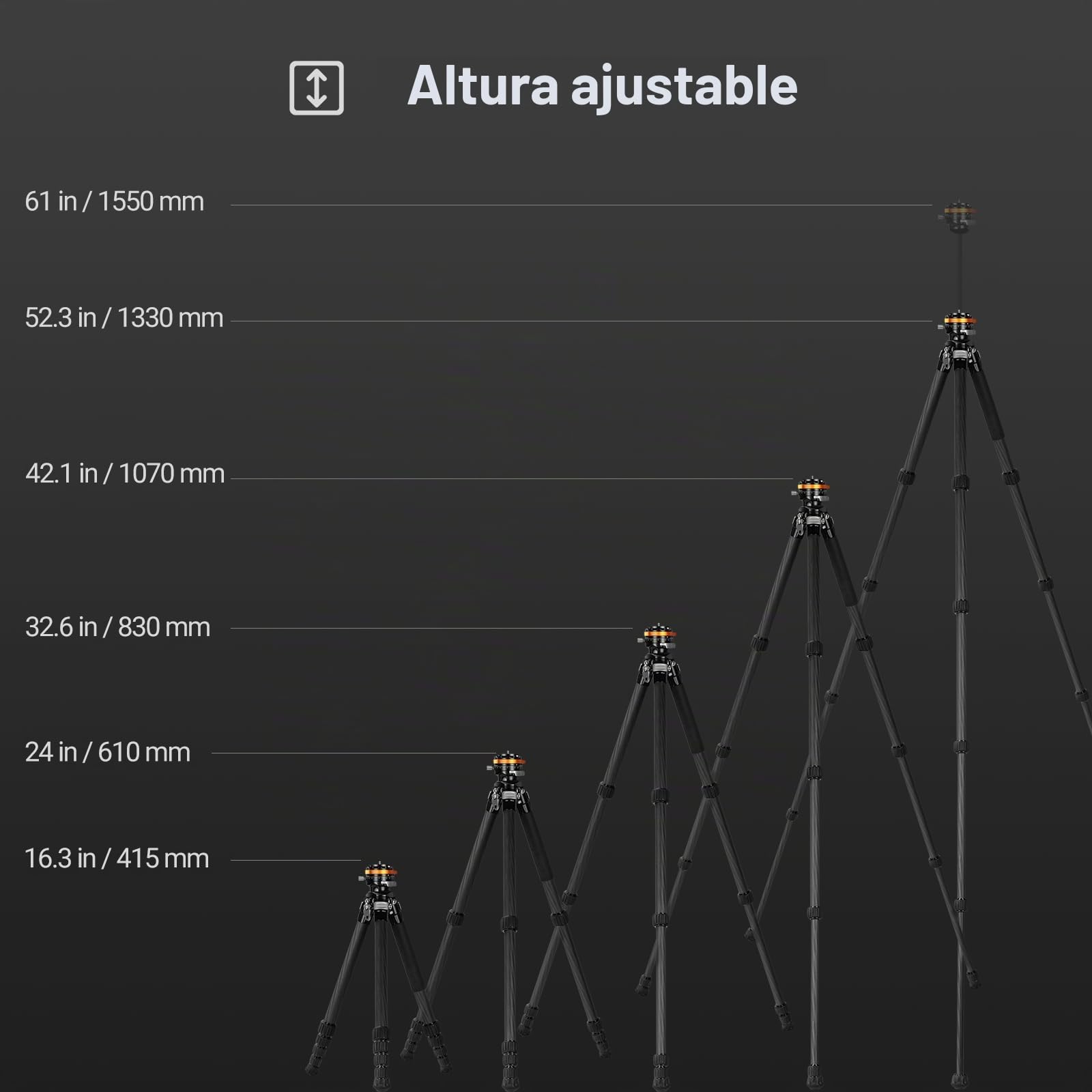 TARION Trípode de Fibra de Carbono para cámara: trípode de Viaje Compacto y Ligero, trípode de Cuenco + Cabezal de Bola único Sistema Quickset, trípode de cámara Profesional de 61 pulgadas/155 cm con