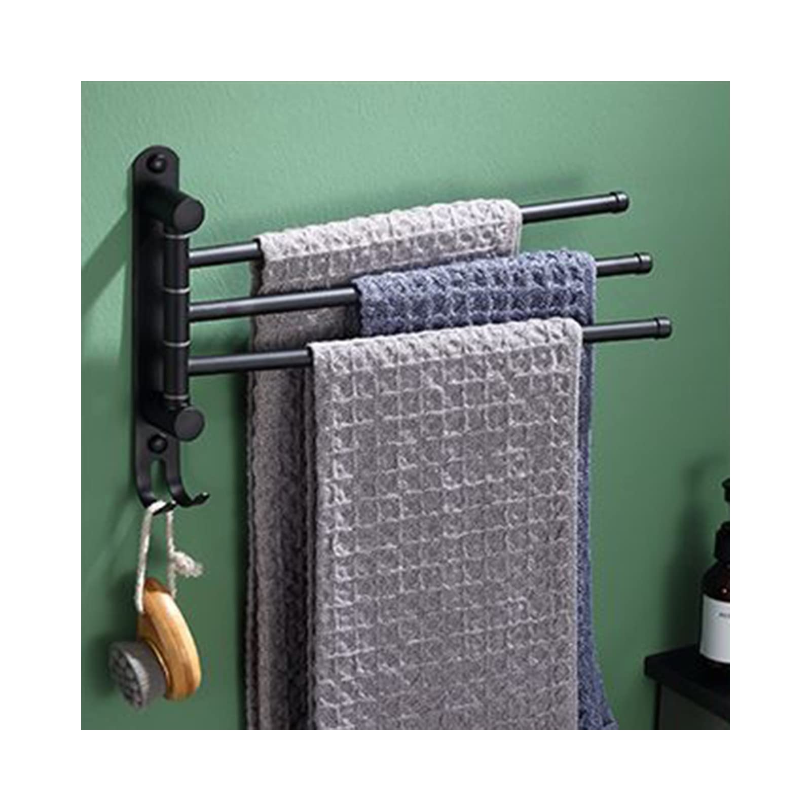 Barre porte-serviette inox noir brossé support mural design 3 bras