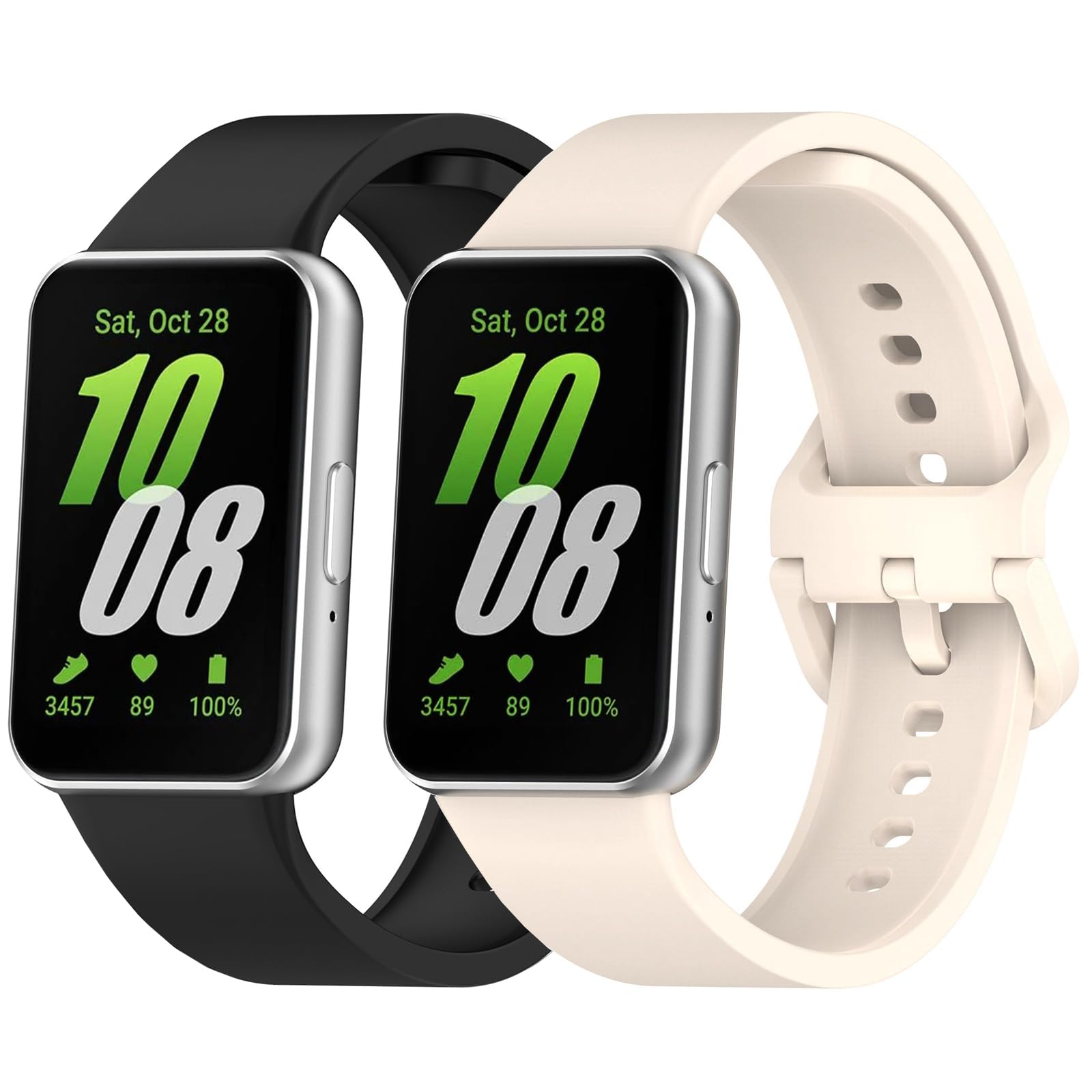 Newremote 2 Pack Waterproof Straps fit for Samsung Galaxy Fit 3 Strap, Classic Soft Sports Galaxy Fit 3 SM-R390 Replacement Strap for Women Men (Black/Starlight)