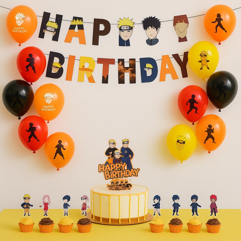 MPS® Ninja Theme Happy Birthday Decoration Set – 50+ PCS Party Supplies Kit with Happy Birthday Banner, Printed Balloons, Cake Topper, Cupcake Toppers for Kids Birthday Party Decorations