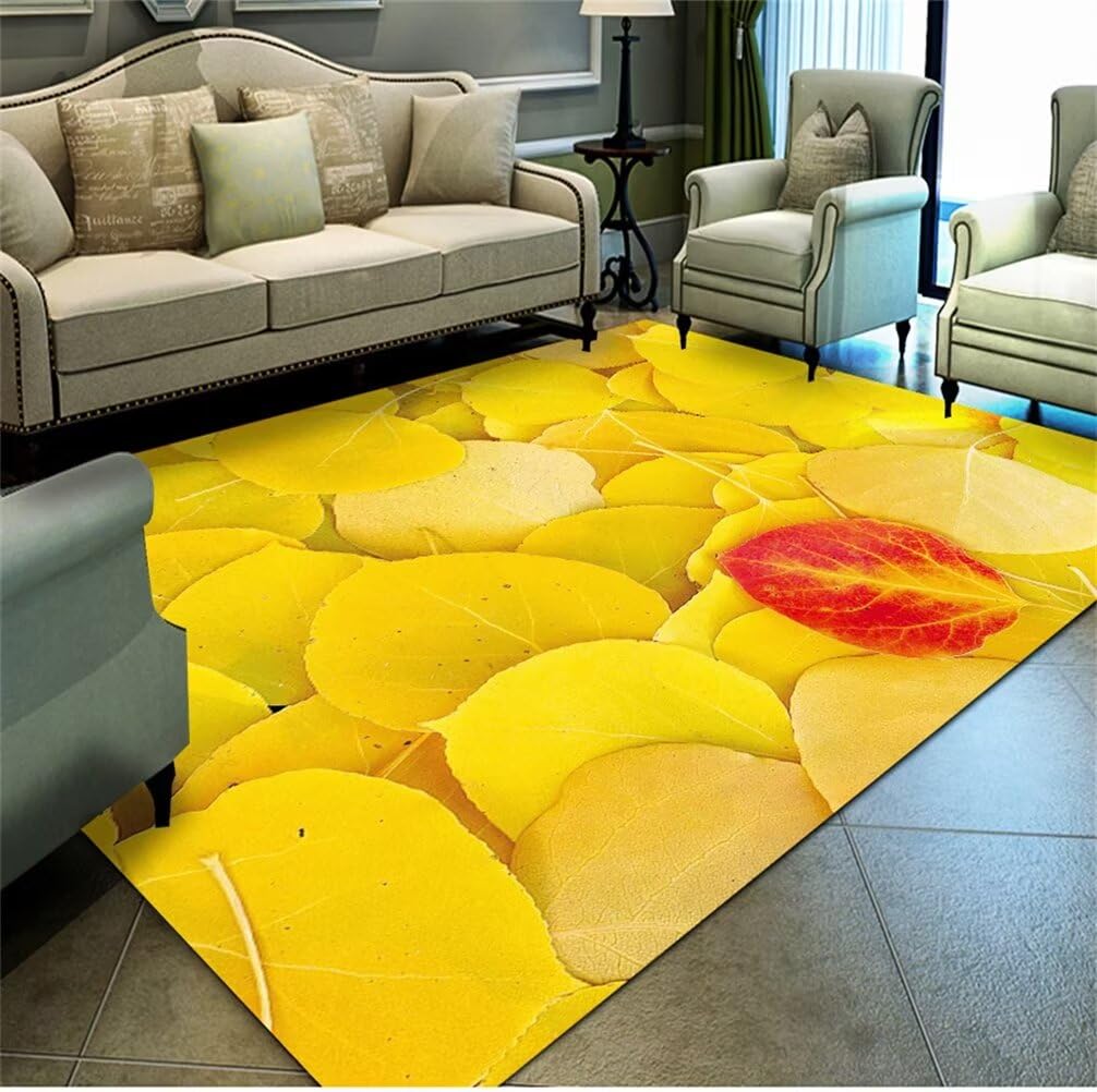 Tapis chambre 70x140cm poil court jaune pour salon et bureau