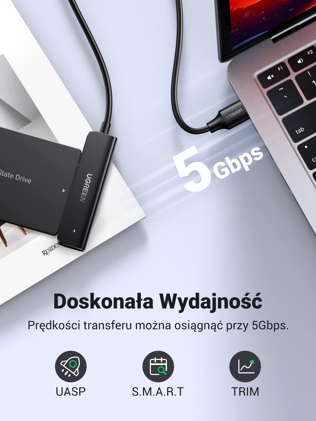 UGREEN USB 3.0 Adapter SATA do 2,5 Calowego Dysku Twardego 5Gbps 6TB Kompatybilny z Windows Mac OS Linux PS4 PS3 Xbox PC, 0.5m