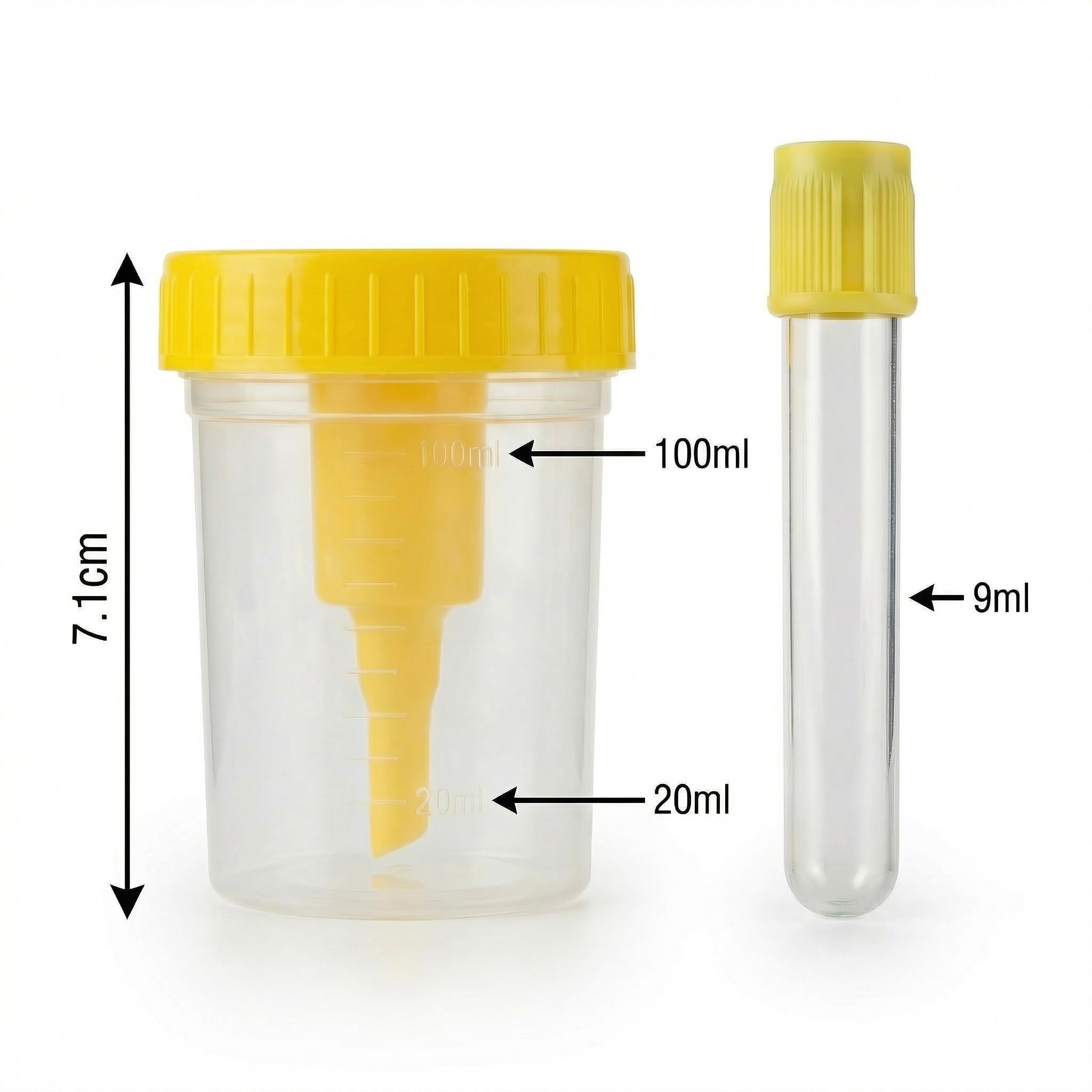 KMINA Kit de Prélèvement d'Urine sous Vide (150 unités), Flacon de 100 ml avec Graduation et Tube sous Vide de 9 ml, Système Clos et Hygiénique