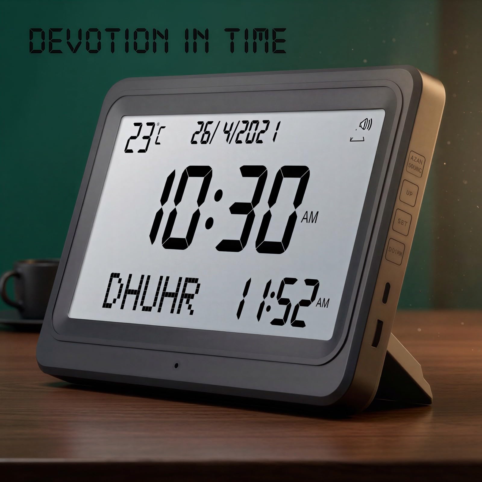 Horloge Azan Clocks pour l'appel à la prière musulmane avec son, pour la maison, bureau ou table, calendrier islamique numérique et affichage de température, réveil de prière USB ou piles, noir