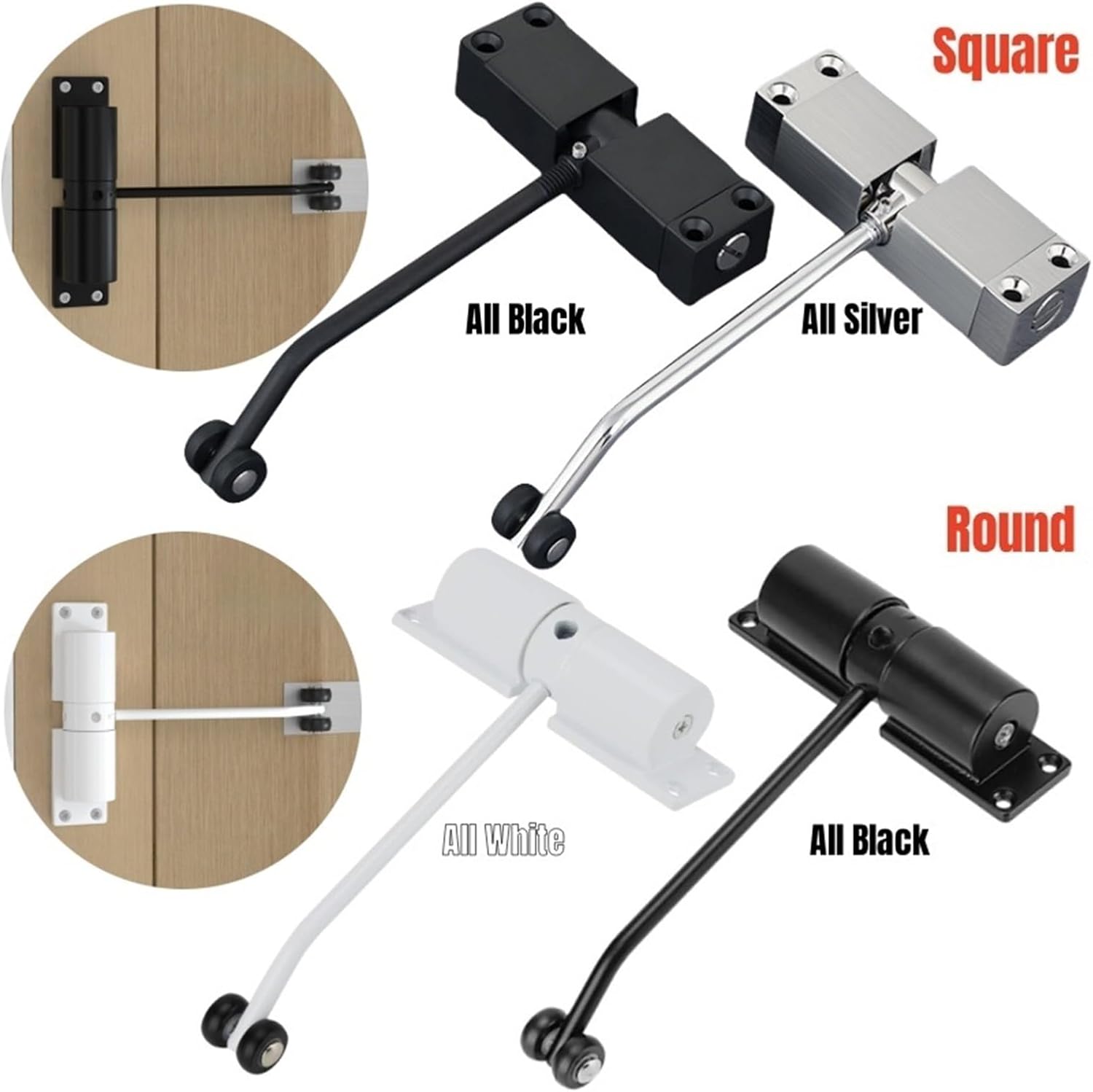 Compatible for White/Black Automatic Door Closer Safety Double Spring Silence Adjustable Convert Hinged Doors to Self-Closing(Round-White)