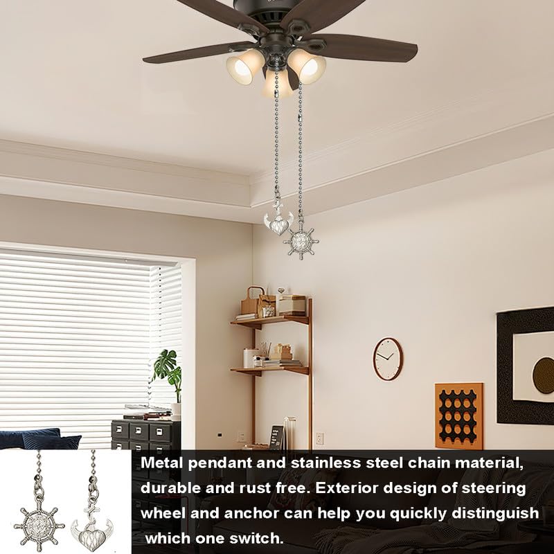 Image of 2pcs Anchor Set Ceiling Fan Pull Chain Extension for Ceiling Fans Lights, with Chain Connector (Nickel)