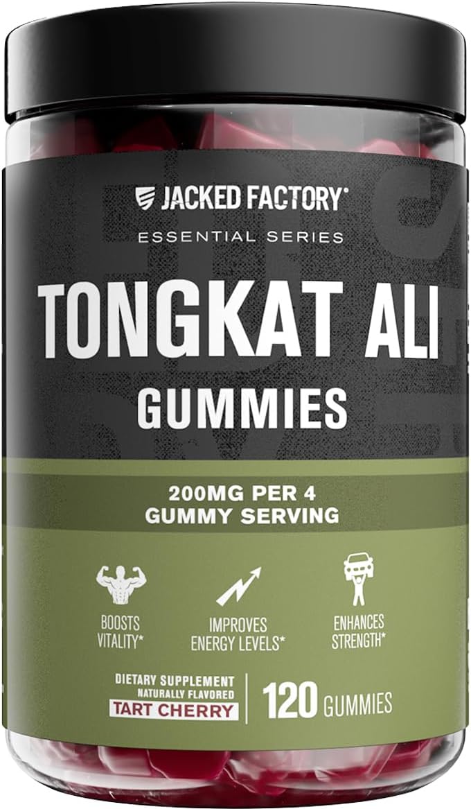 Tongkat Ali Gummies - 100:1 Tongkat-Ali (Eurycoma Longifolia) Extract for Enhanced Vitality, Improved Energy Levels, Increased Strength, & Lean Muscle Growth - 120 Count, Tart Cherry
