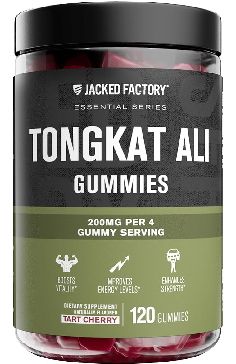 Jacked Factory Tongkat Ali Gummies - 100:1 Tongkat-Ali (Eurycoma Longifolia) Extract for Enhanced Vitality, Improved Energy Levels, Increased Strength, & Lean Muscle Growth - 120 Count, Tart Cherry