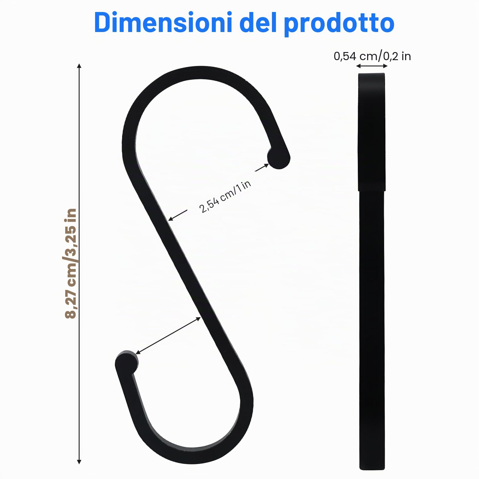 16 ganci in alluminio da appendere, ganci a forma di S, ganci per testa grandi e piccoli, ganci inossidabili per cucina, bagno, camera da letto, ufficio (nero)