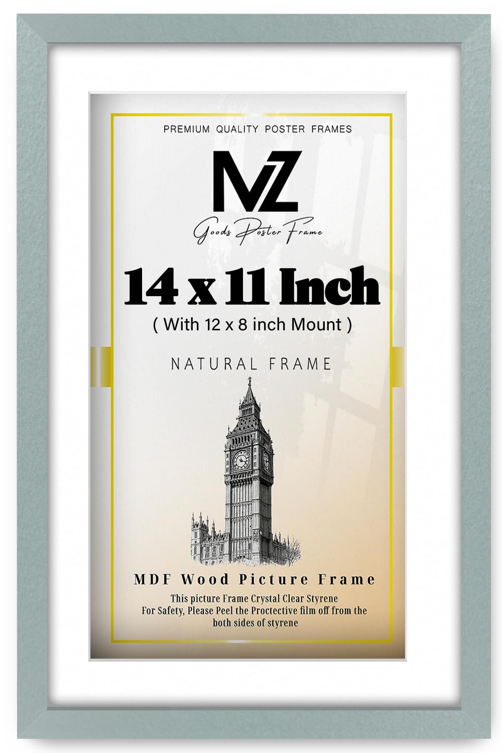 MZ GOODS | MDF Modern Certificate Frame (35.56 x 27.94 cm) With (12 x 8 Inch) White Mount Engineered Wood | 11 Inch x 14 Inch Artwork, Picture, Decorative Display Frame [ Silver ] — image 1