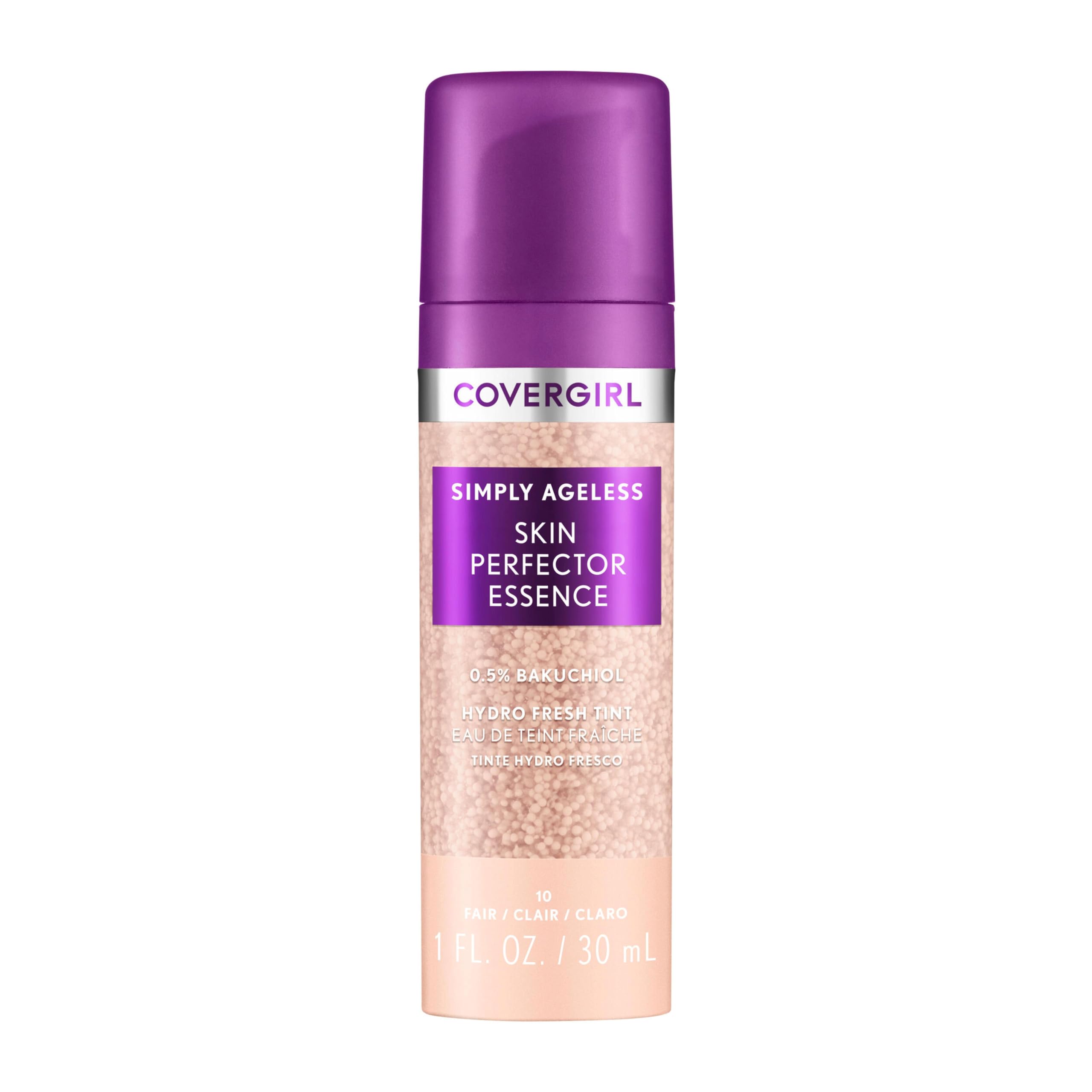 Covergirl Simply Ageless Skin Perfector Essence Foundation, 10 Fair, Tinted Skincare Makeup Hybrid, Sheer Tint, Radiant Finish, Glowy Finish, Vegan Formula, 1.0oz 10 Fair 1 Fl Oz (Pack of 1)