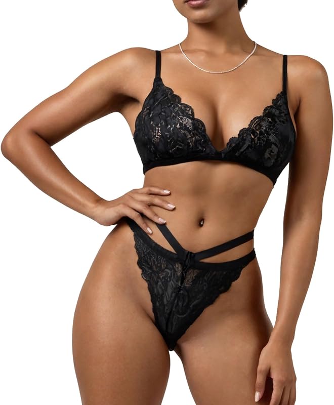 Sexy Lingerie Set for Women Outfits, Lace Sheer Bra Panty Lingeries 2026 | Sexy Lingerie Set for Women Naughty Outfits, sexy christmas Valentines Lingerie 2026, Black ONESIZE 2-8