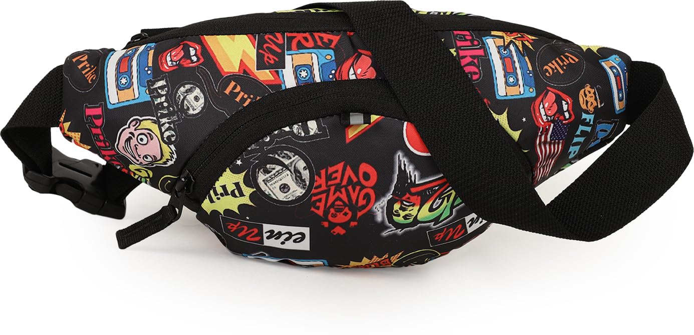 world star Polyester Waist Pack Travel Handy Hiking Zip Pouch Document Money Phone Belt Sport Bag for Men and Women and Adult | Multicolor | Simple Printted Black Zip Waist Bag-picture-20